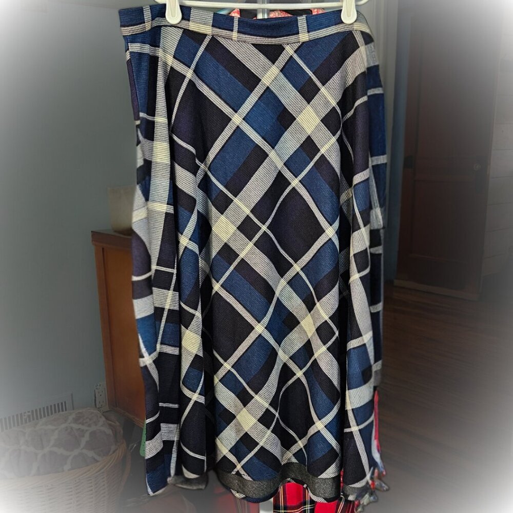 CJ Banks Blue White Black Plaid Tartan Midi Skirt Women XL